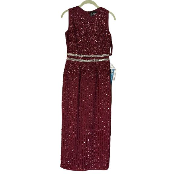 Mac Duggal Size 2 NEW Sleeveless Beaded Midi Sheath Dress 10509 Burgundy NWT - Picture 4 of 9